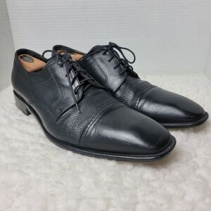 Bettaccini Oxford Men's Size 12 Cap Toe Black Leather Hand Made Dress Shoes 6901